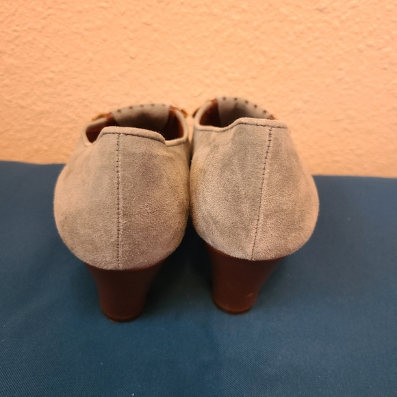 Re-mix Vintage Shoes Boulevard Grey Brown Suede Leather Repro 30s Pump Heels